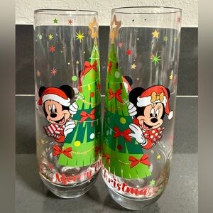 NWOB Disney Zrike Christmas Mickey Minnie Mouse Stemless Champagne Flutes 6.25"